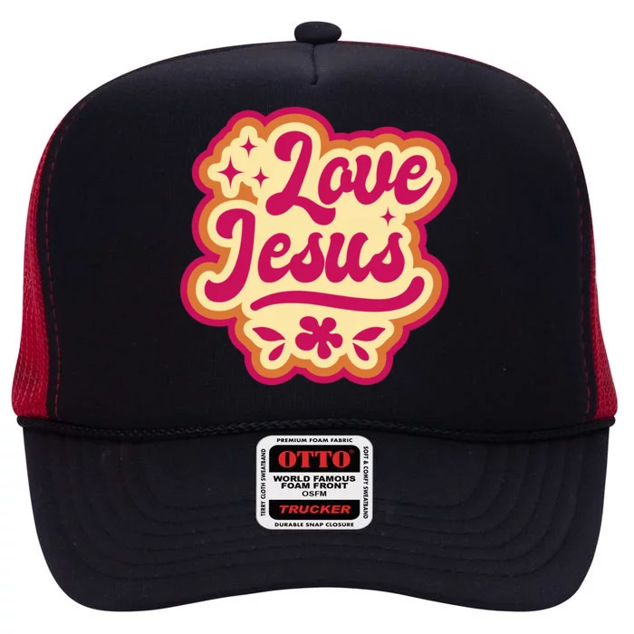 Love Jesus Retro High Crown Mesh Trucker Hat