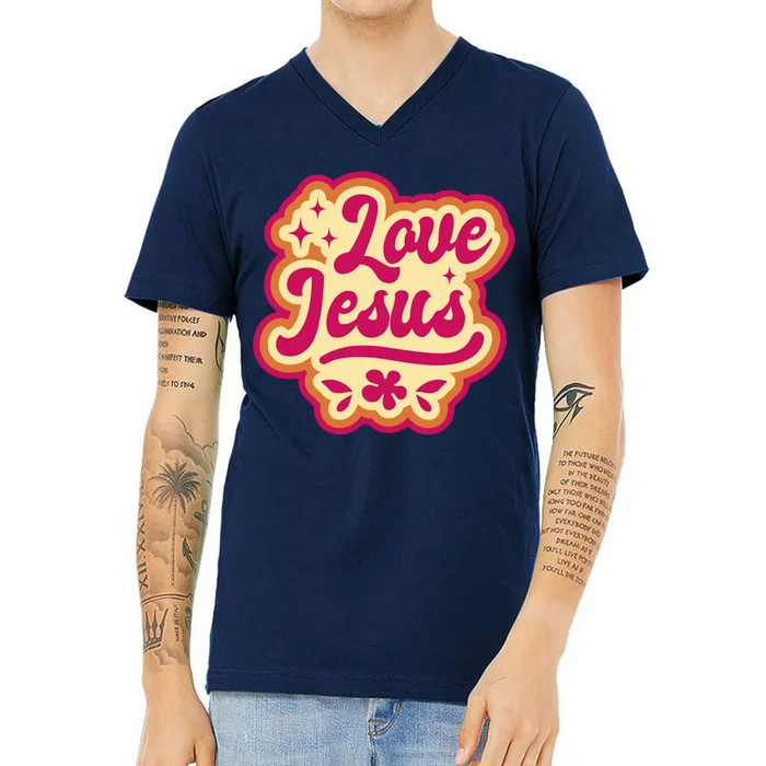 Love Jesus Retro V-Neck T-Shirt