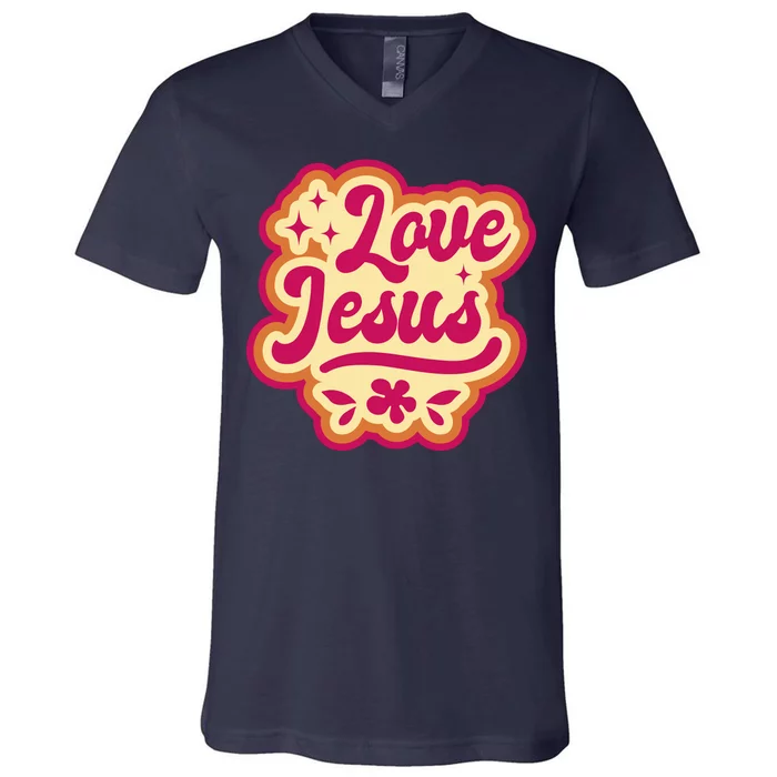 Love Jesus Retro V-Neck T-Shirt