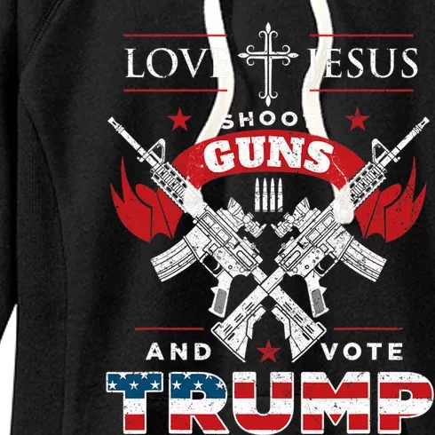 Love Jesus. Shoot Guns. And Vote Trump 2020 Flag Women's Fleece Hoodie