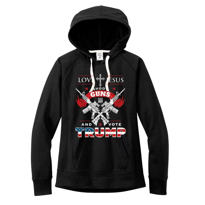 Love Jesus. Shoot Guns. And Vote Trump 2020 Flag Women's Fleece Hoodie