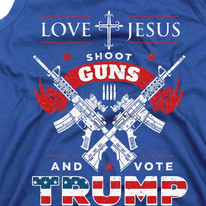 Love Jesus. Shoot Guns. And Vote Trump 2020 Flag Tank Top