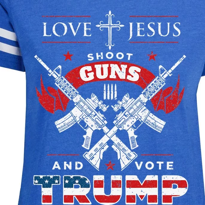 Love Jesus. Shoot Guns. And Vote Trump 2020 Flag Enza Ladies Jersey Football T-Shirt