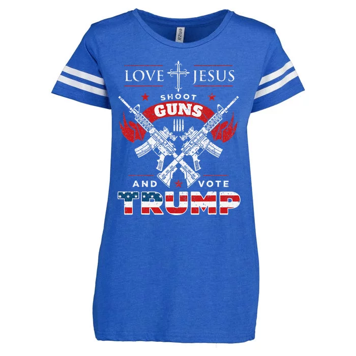 Love Jesus. Shoot Guns. And Vote Trump 2020 Flag Enza Ladies Jersey Football T-Shirt