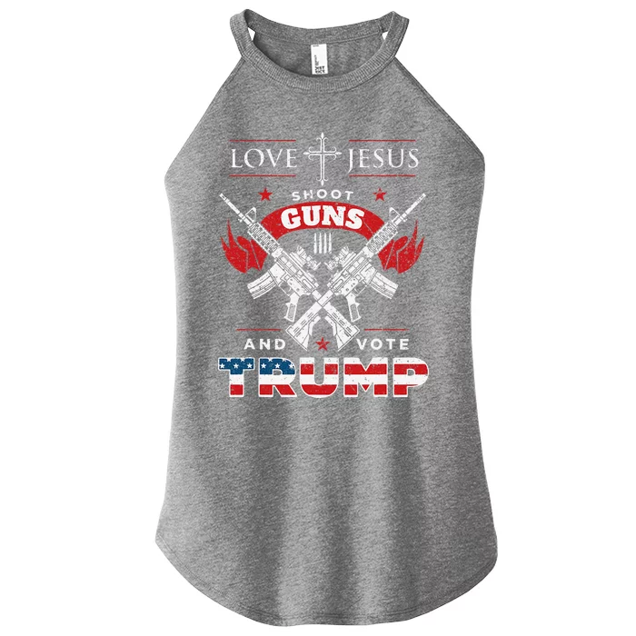 Love Jesus. Shoot Guns. And Vote Trump 2020 Flag Women’s Perfect Tri Rocker Tank