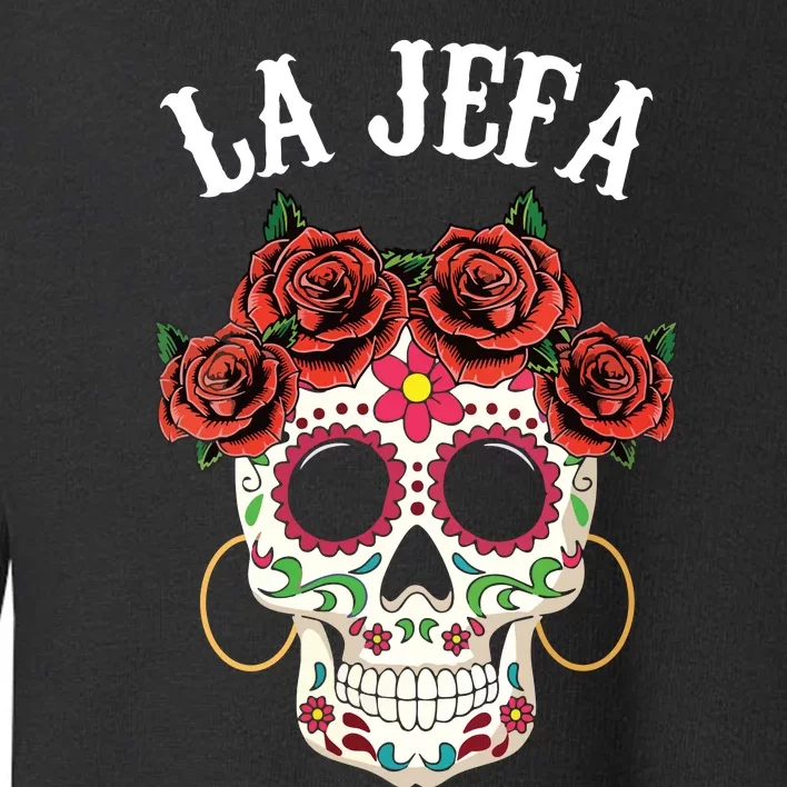 La Jefa Sugar Skull Mexican Dia De Los Muertos Dead Vneck Toddler Sweatshirt