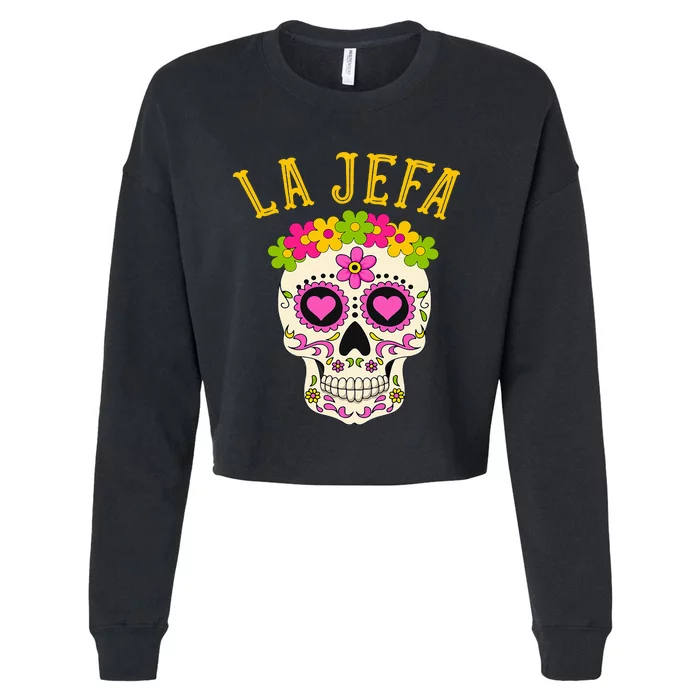 La Jefa Sugar Skull Dia De Los Muertos Costume Cropped Pullover Crew