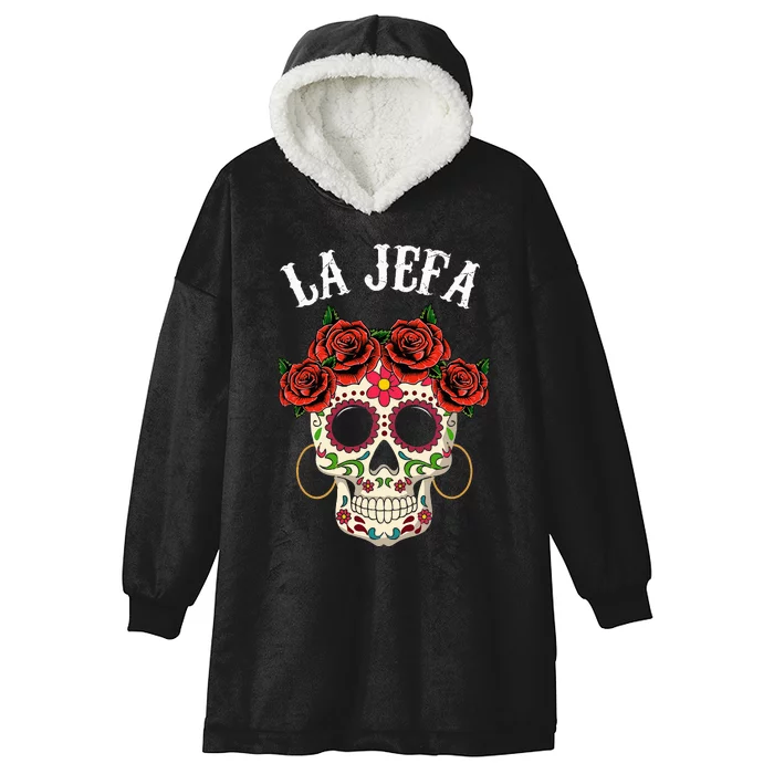 La Jefa Sugar Skull Mexican Dia De Los Muertos Dead Hooded Wearable Blanket