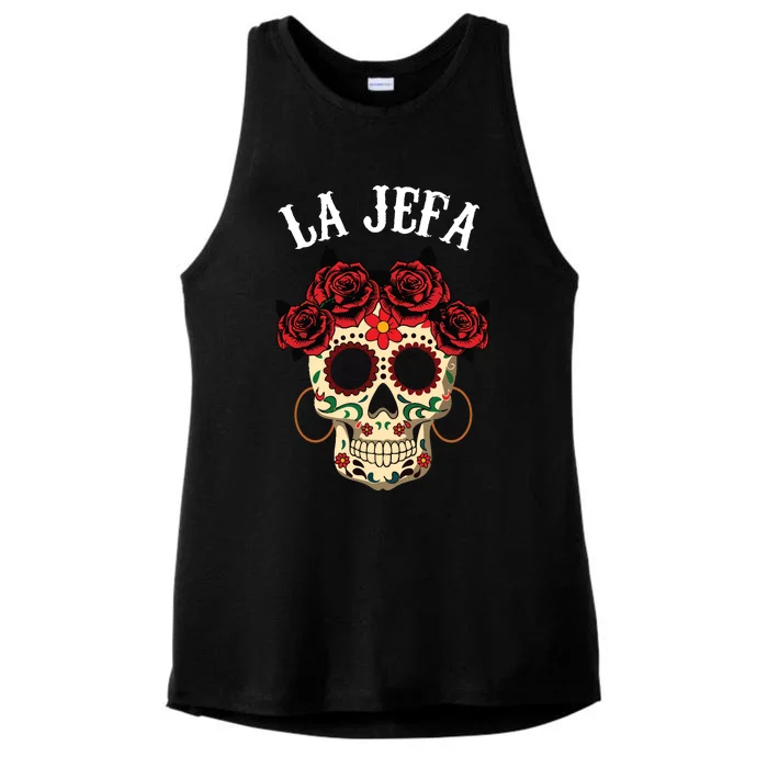 La Jefa Sugar Skull Mexican Dia De Los Muertos Dead Ladies Tri-Blend Wicking Tank