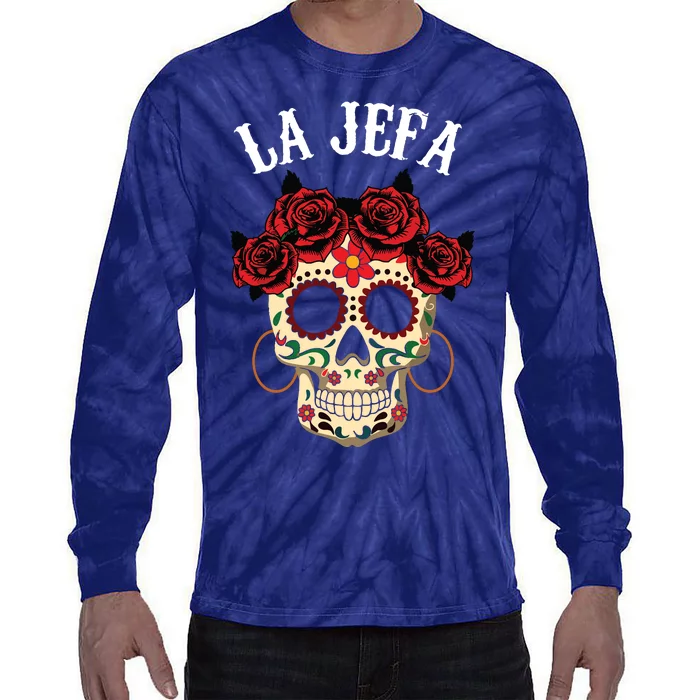 La Jefa Sugar Skull Mexican Dia De Los Muertos Dead Tie-Dye Long Sleeve Shirt