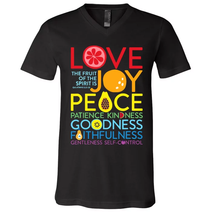 Love Joy The Fruit Of The Spirit Is Galatians V-Neck T-Shirt