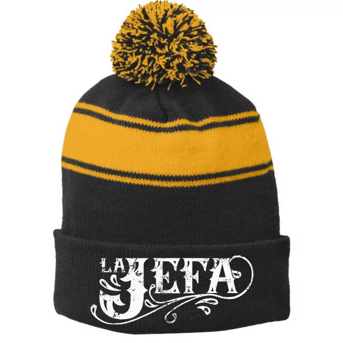 La Jefa The Boss In Spanish Funny Mexican Quote Stripe Pom Pom Beanie