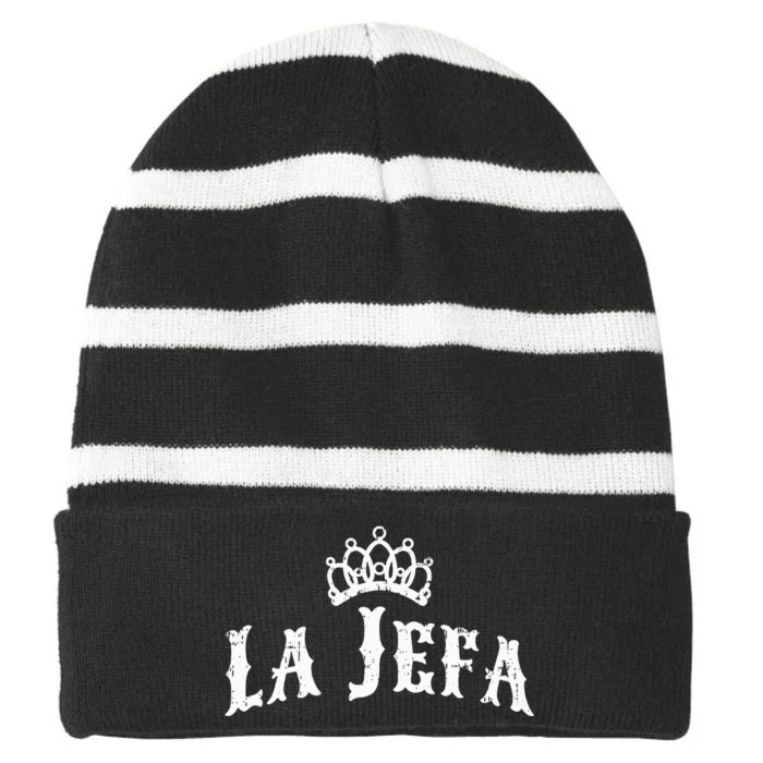 La Jefa The Boss Woman Spanish Pride Striped Beanie with Solid Band