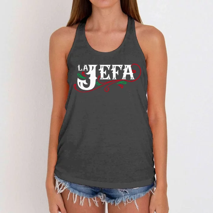 La Jefa The Boss In Spanish Funny Mexican Quote Women's Knotted Racerback Tank