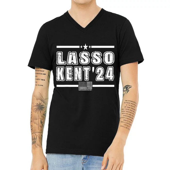 Lasso Kent 24 Funny Usa Flag Sports 4th Of July V-Neck T-Shirt