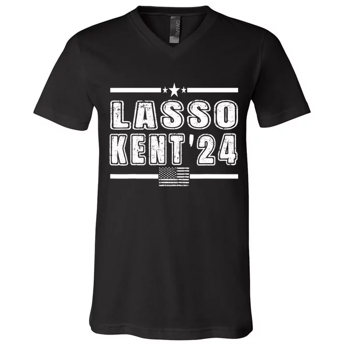 Lasso Kent 24 Funny Usa Flag Sports 4th Of July V-Neck T-Shirt