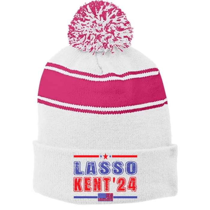 Lasso Kent 24 Funny Usa Flag Sports 4th Of July Stripe Pom Pom Beanie