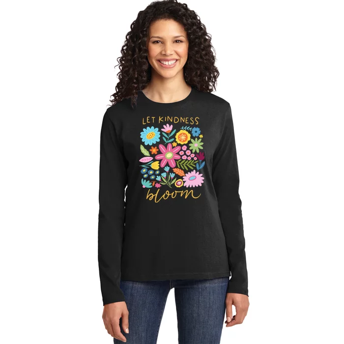 Let Kindness Bloom Floral Flower Ladies Long Sleeve Shirt