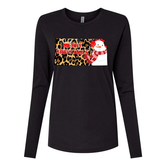 Leopard Kansas Christmas With Snowman Womens Cotton Relaxed Long Sleeve T-Shirt