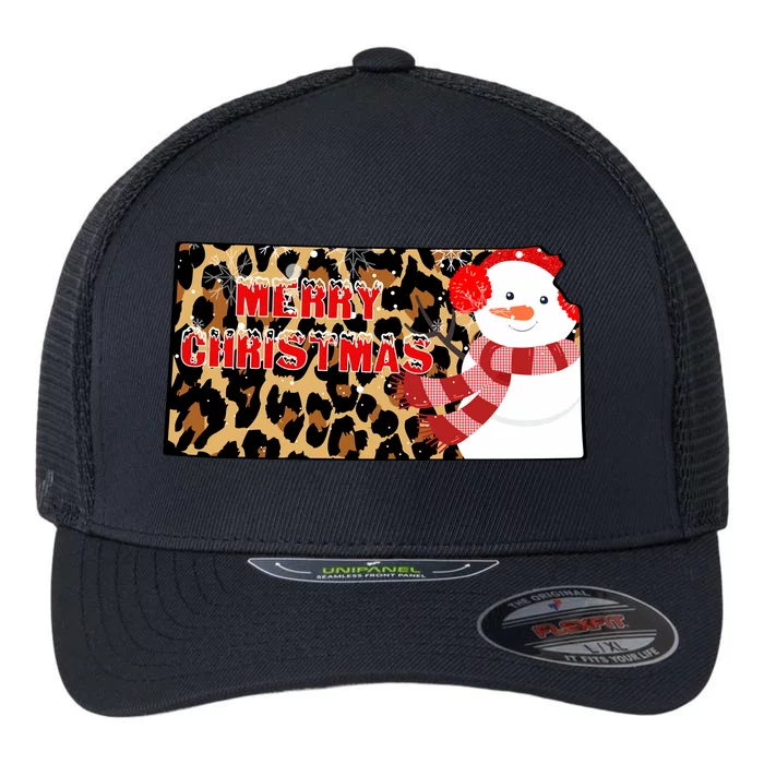 Leopard Kansas Christmas With Snowman Flexfit Unipanel Trucker Cap