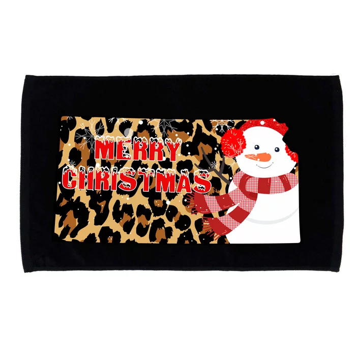 Leopard Kansas Christmas With Snowman Microfiber Hand Towel