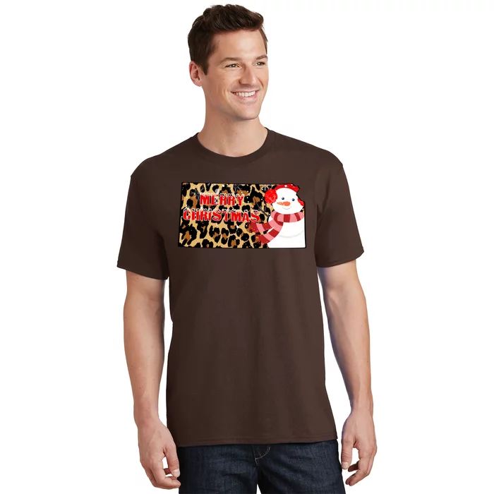 Leopard Kansas Christmas With Snowman T-Shirt