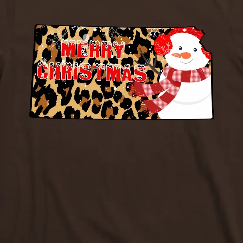 Leopard Kansas Christmas With Snowman T-Shirt