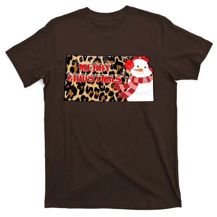 Leopard Kansas Christmas With Snowman T-Shirt