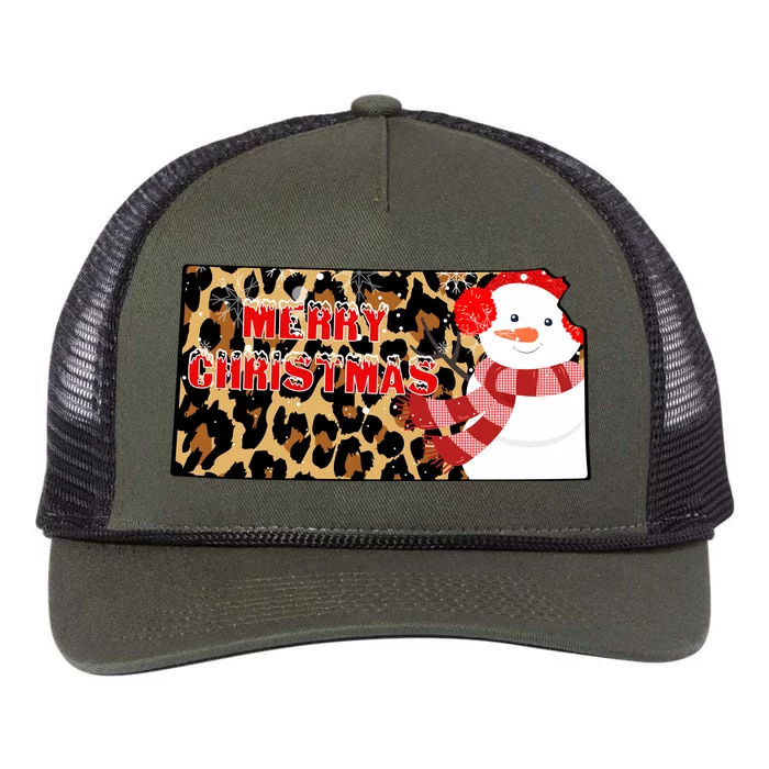 Leopard Kansas Christmas With Snowman Retro Rope Trucker Hat Cap