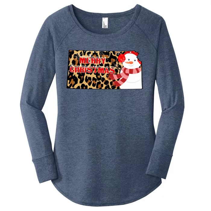 Leopard Kansas Christmas With Snowman Women's Perfect Tri Tunic Long Sleeve Shirt