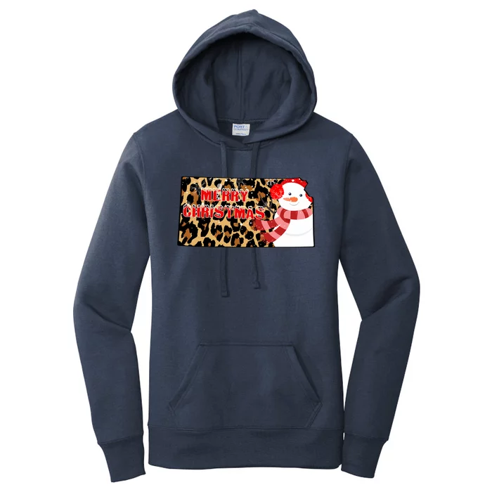 Leopard Kansas Christmas With Snowman Women's Pullover Hoodie