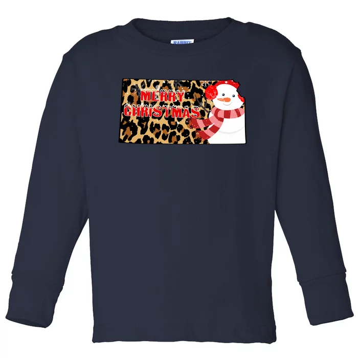 Leopard Kansas Christmas With Snowman Toddler Long Sleeve Shirt