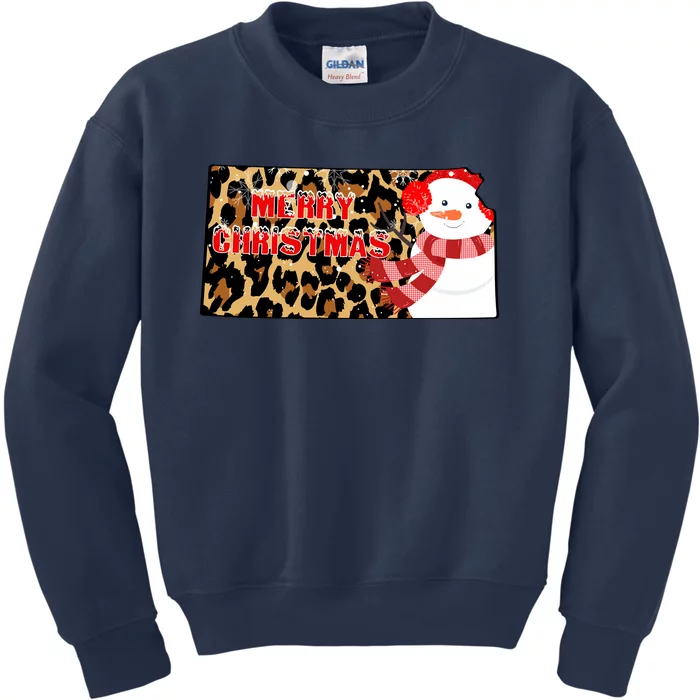 Leopard Kansas Christmas With Snowman Kids Sweatshirt