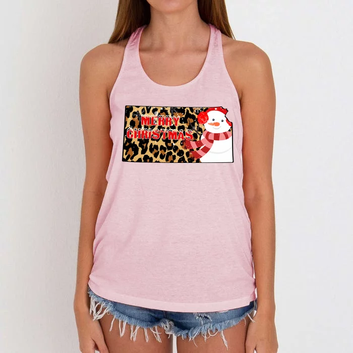 Leopard Kansas Christmas With Snowman Women's Knotted Racerback Tank