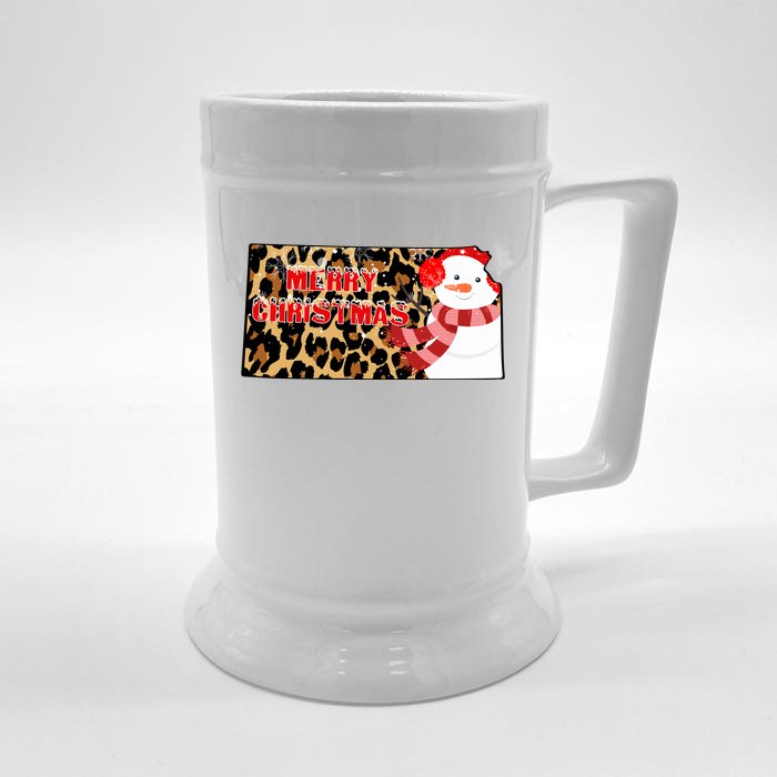 Leopard Kansas Christmas With Snowman Front & Back Beer Stein