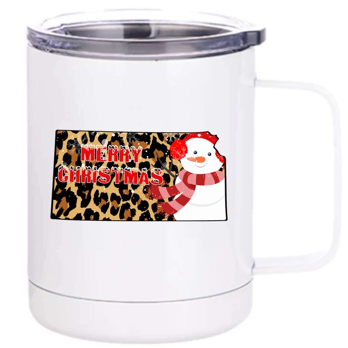 Leopard Kansas Christmas With Snowman Front & Back 12oz Stainless Steel Tumbler Cup