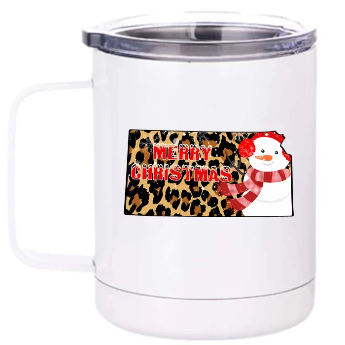 Leopard Kansas Christmas With Snowman Front & Back 12oz Stainless Steel Tumbler Cup