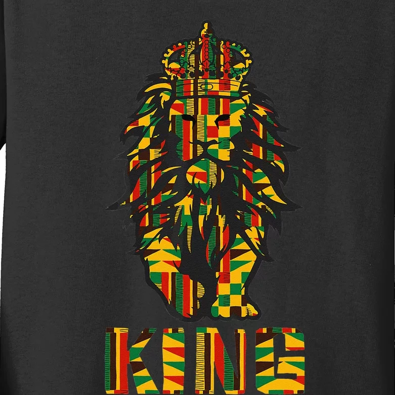 Lion Kente Cloth For King African Lover Kids Long Sleeve Shirt