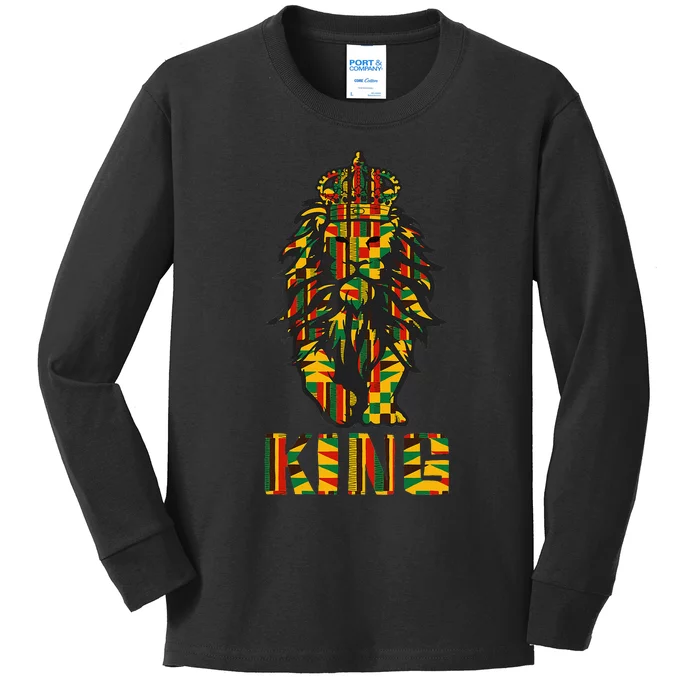 Lion Kente Cloth For King African Lover Kids Long Sleeve Shirt