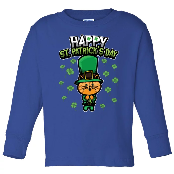 Leprechaun Kitten Gift Sweet Shamrock Animals Gift Cat Gift Toddler Long Sleeve Shirt