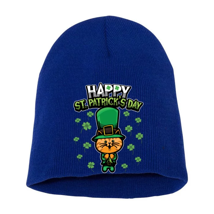 Leprechaun Kitten Gift Sweet Shamrock Animals Gift Cat Gift Short Acrylic Beanie