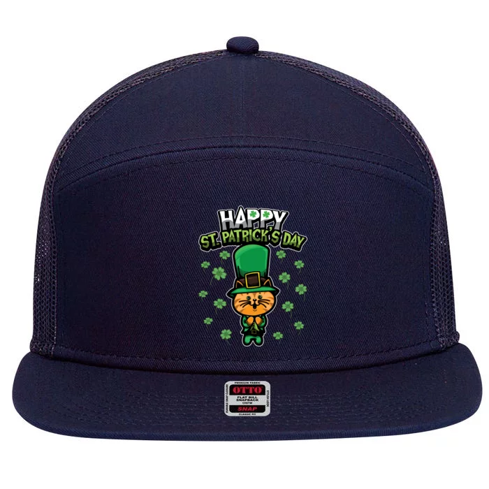 Leprechaun Kitten Gift Sweet Shamrock Animals Gift Cat Gift 7 Panel Mesh Trucker Snapback Hat