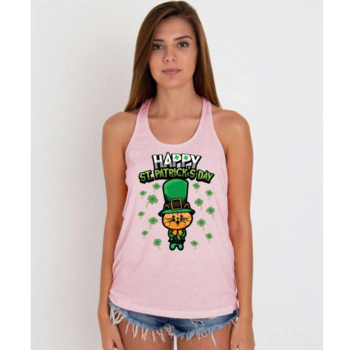 Leprechaun Kitten Gift Sweet Shamrock Animals Gift Cat Gift Women's Knotted Racerback Tank