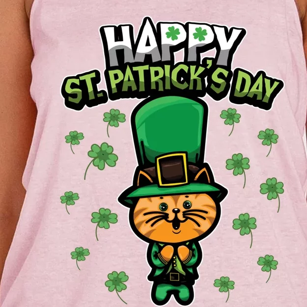 Leprechaun Kitten Gift Sweet Shamrock Animals Gift Cat Gift Women's Knotted Racerback Tank