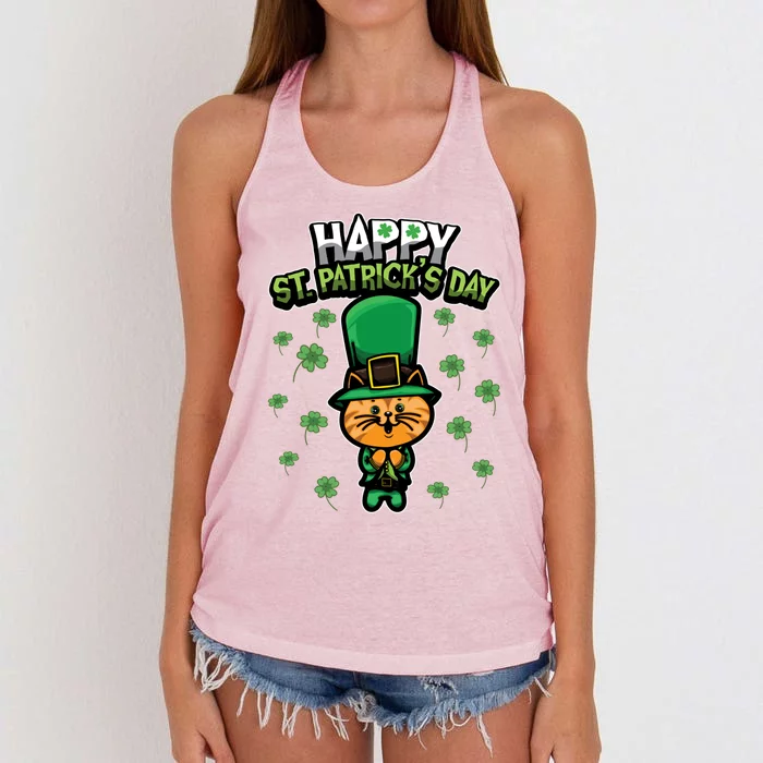 Leprechaun Kitten Gift Sweet Shamrock Animals Gift Cat Gift Women's Knotted Racerback Tank