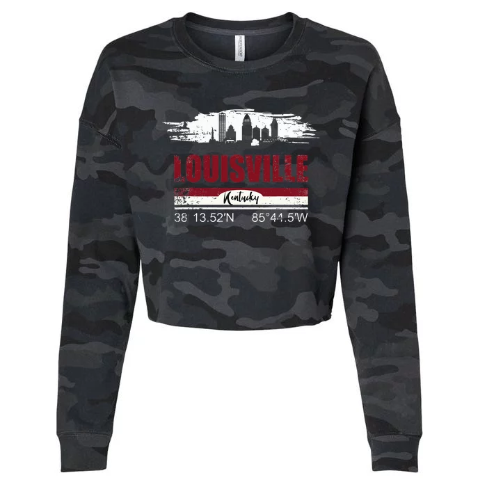 Louisville Kentucky Gift Geographic Coordinates Cropped Pullover Crew