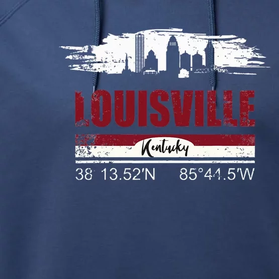 Louisville Kentucky Gift Geographic Coordinates Performance Fleece Hoodie