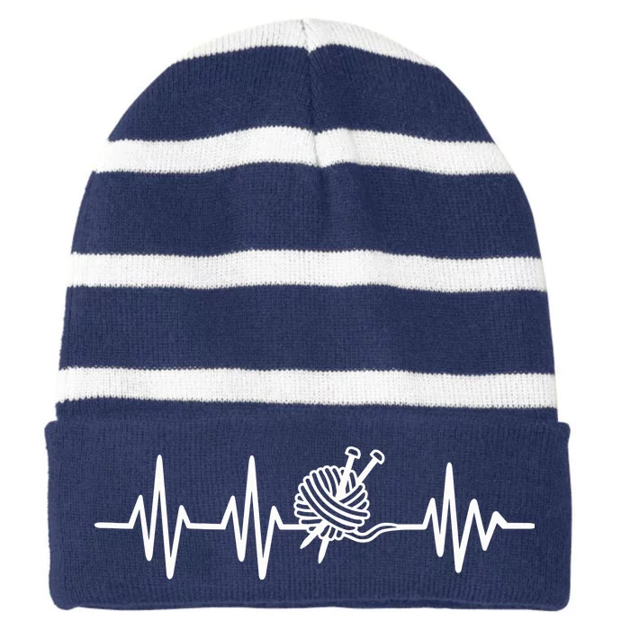 Love Knitting Heartbeat Striped Beanie with Solid Band