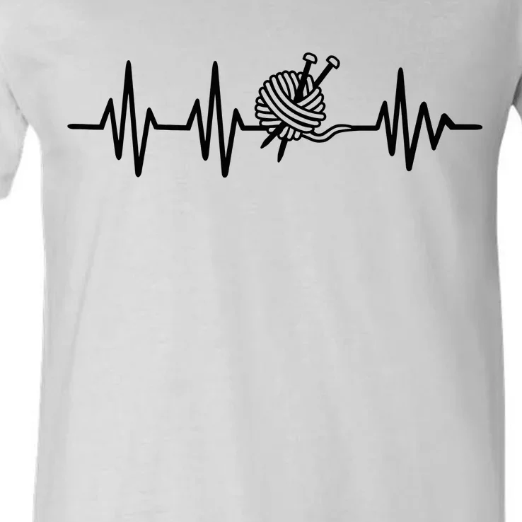 Love Knitting Heartbeat V-Neck T-Shirt