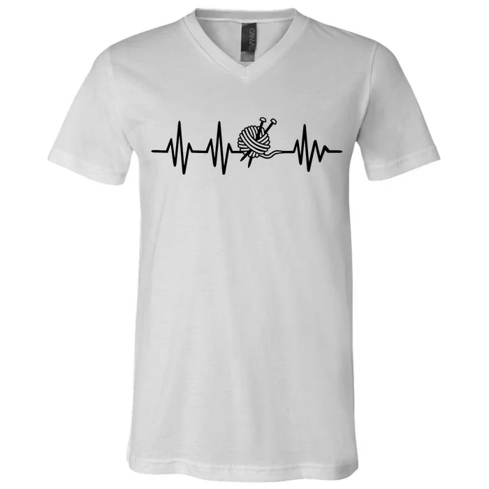 Love Knitting Heartbeat V-Neck T-Shirt